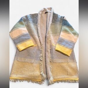 Striped Open-Front Knit Cardigan in Soft Pastels